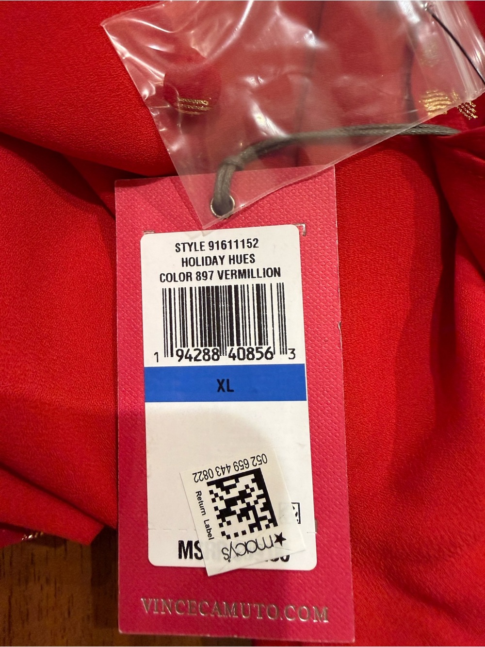 Vince Camuto Red With Gold Dot Button Neck Flutter Sleeve Blouse - Picture 8 of 8